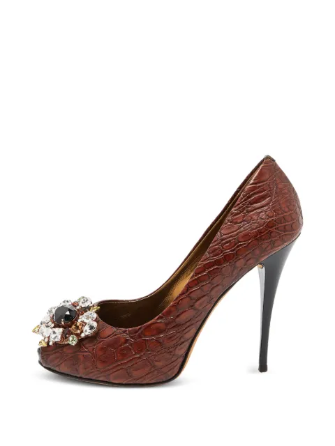 Giuseppe Zanotti Vintage croc-embossed crystal-embellished pumps Brown 886066
