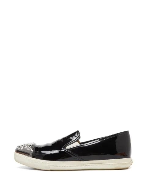 Miu Miu Pre-Owned pointed-toed crystal-embellished leather loafers Black 945535