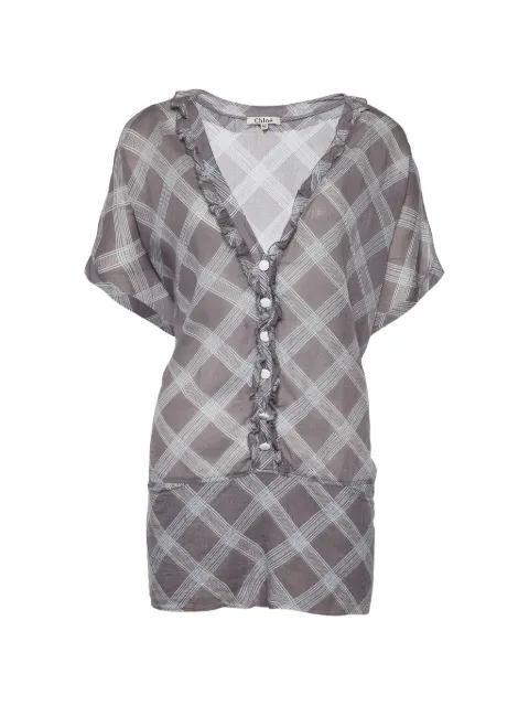Chloé Pre-Owned check ruffle-detail blouse Grey 692631