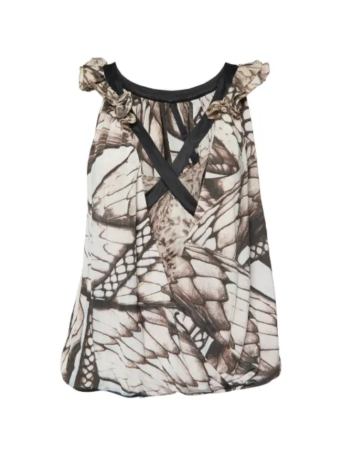 Just Cavalli Vintage butterfly-print ruffled top Brown 1073642