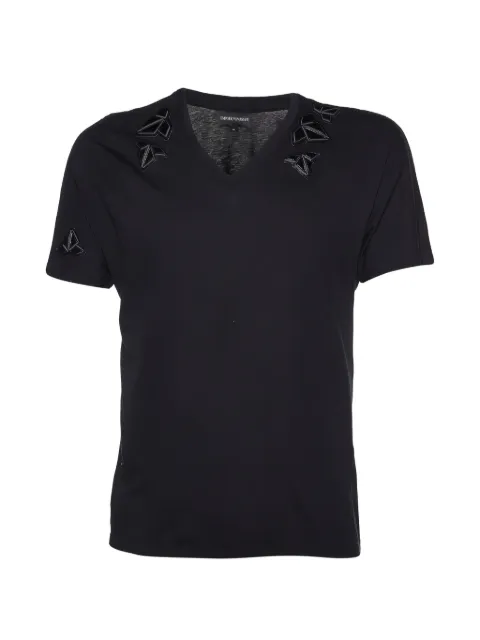 Emporio Armani Pre-Owned patch-detail V-neck T-shirt Black 982330