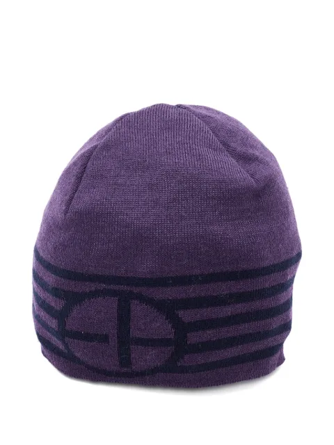 Emporio Armani Pre-Owned striped logo beanie hat Purple 755192