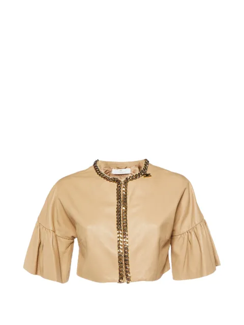 Elisabetta Franchi chain-detail cropped leather jacket Neutrals 1079568
