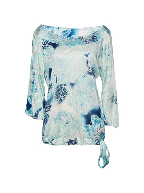 Roberto Cavalli Vintage Class floral-print waist-tie top Blue 807369