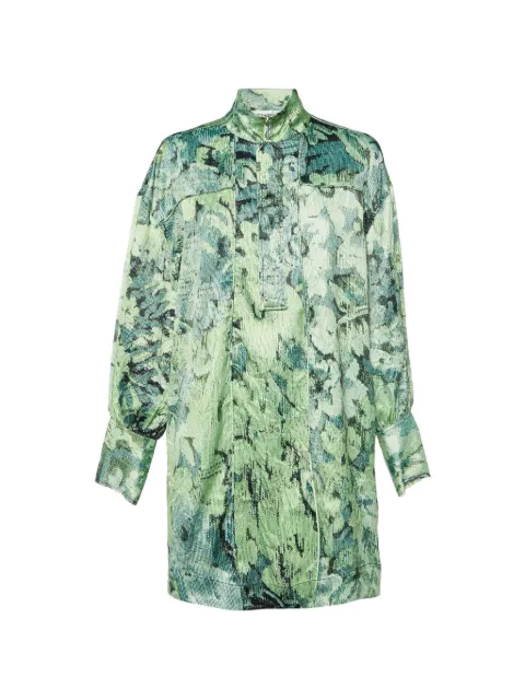 GANNI abstract floral-print satin dress Green 1084831