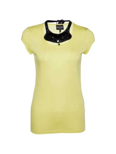 Emporio Armani Pre-Owned embellished-neck-detail T-shirt Yellow 855850