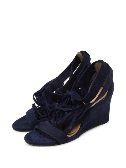 Chloé Pre-Owned fringed-trim cross-strap wedge sandals Blue 988366