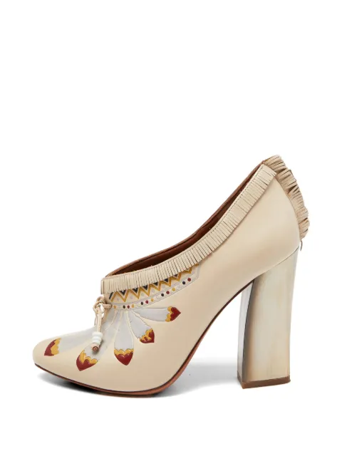 Tory Burch fringed printed ankle pumps Neutrals 945173