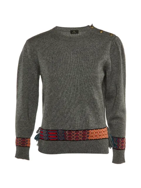 Etro Pre-Owned buttoned patterned-trim wool sweater Grey 1152207