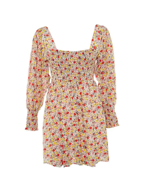 GANNI floral-print smocked dress White 1241028