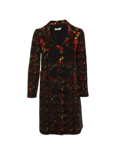 Prada Pre-Owned floral-print frog-fastening coat Black 1199655