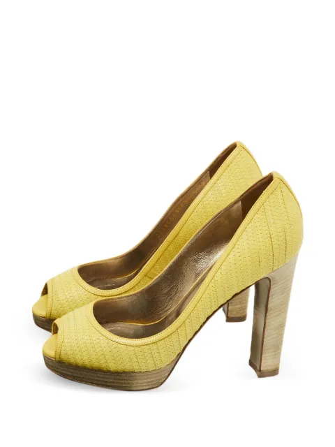 Valentino Garavani Pre-Owned peep-toe embroidered leather heeled pumps Yellow 926685