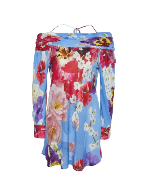 Roberto Cavalli Vintage floral-print off-the-shoulder top Blue 940489