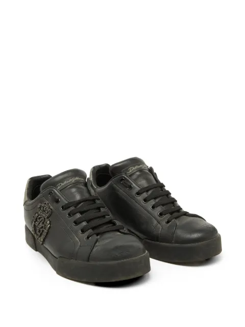 Dolce & Gabbana Pre-Owned Portofino crown-patch sneakers Black 1090809