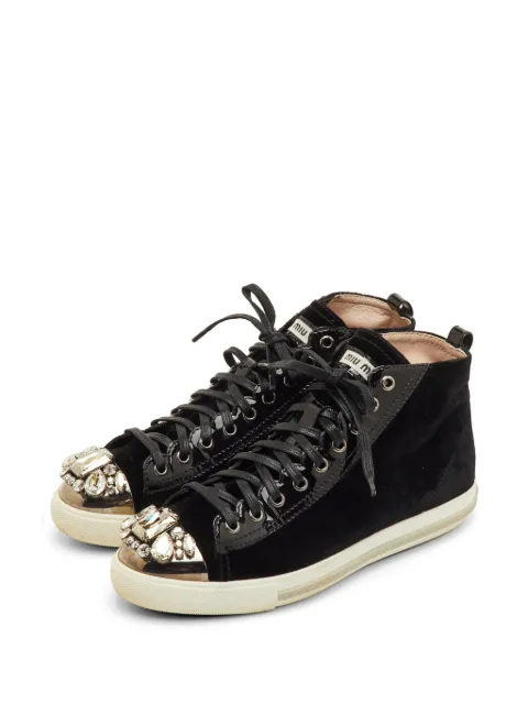 Miu Miu Pre-Owned crystal-embellished cap toe sneakers Black 1277205