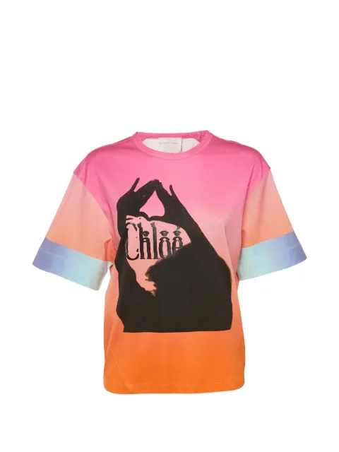 Chloé Pre-Owned logo-print ombre T-shirt Pink 1263235