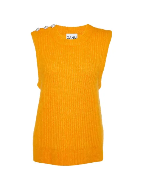 GANNI crystal-button sweater vest Orange 919909