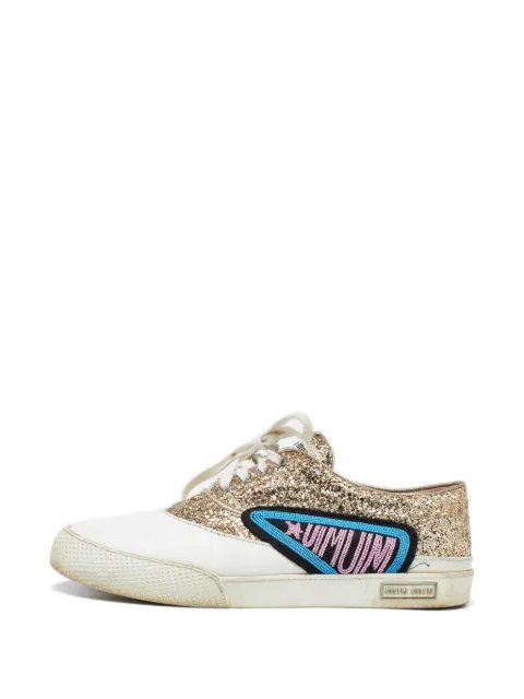 Miu Miu Pre-Owned glitter leather sneakers Gold 982077