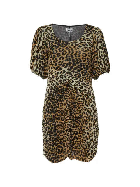 GANNI animal-print ruched mini dress Neutrals 896939
