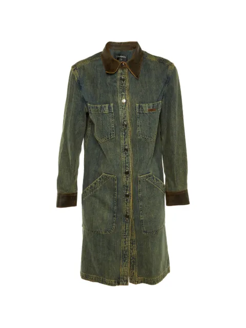 CHANEL Pre-Owned leather-collar denim coat Blue 1199649