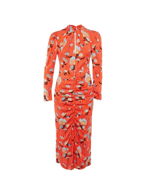 Self-Portrait botanical-print ruched dress Orange 1241639