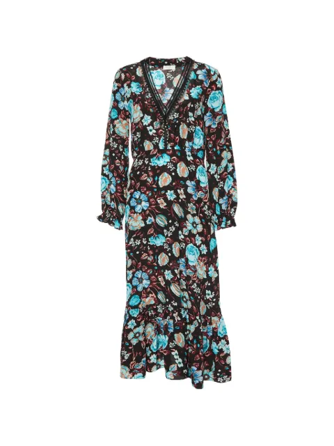 SANDRO floral-print ruffled midi dress Black 971477