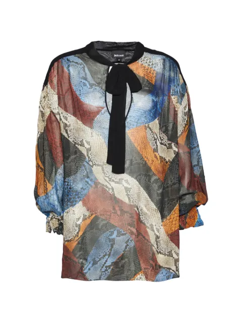 Just Cavalli Vintage animal-print tie-neck blouse Blue 798697