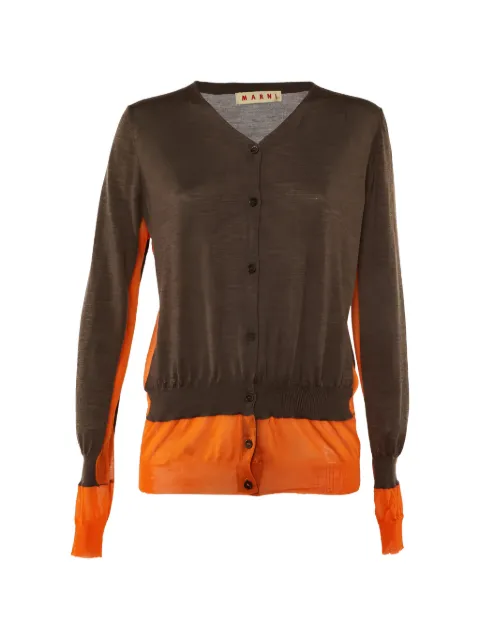 Marni Pre-Owned contrast-panel V-neck cardigan Brown 1189597