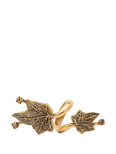Oscar de la Renta Pre-Owned crystal leaf cocktail ring Gold 1097037