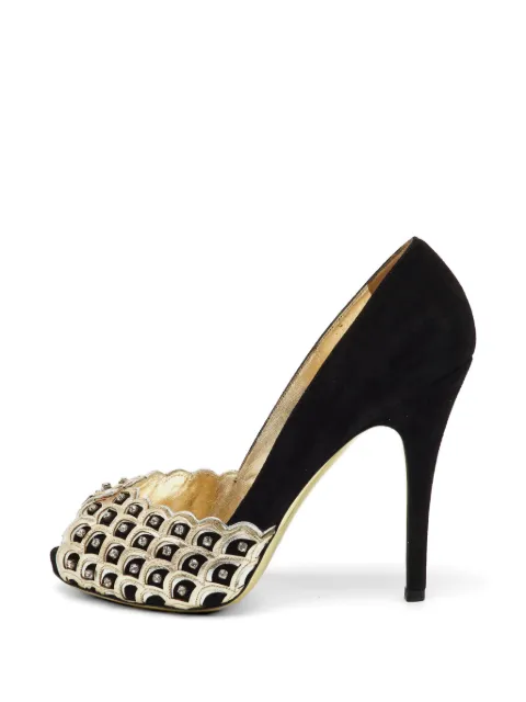 Valentino Garavani Pre-Owned crystal-embellished peep-toe platform pumps Black 1138396
