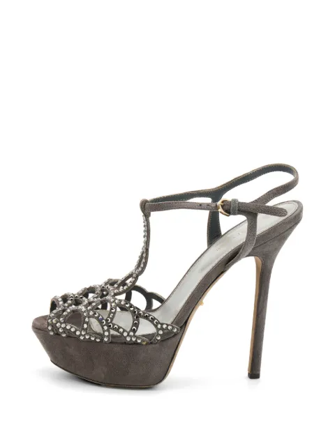 Sergio Rossi Vintage embellished scalloped-edges sandals Grey 728901