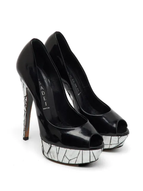 Casadei Vintage patent leather peep-toe pumps Black 1159627