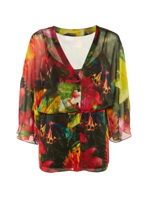 alice + olivia floral-print butterfly-print top Green 1236568