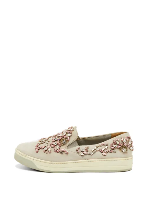 Prada Pre-Owned crystal-embellished slip-on sneakers Grey 1257749