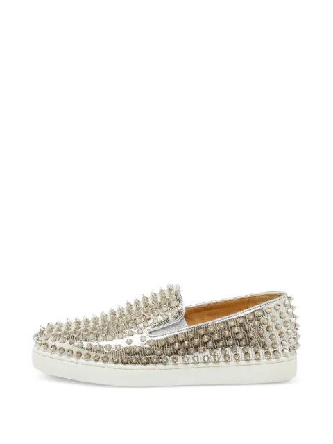 Christian Louboutin Pre-Owned Roller boat spike-embellished sneakers Silver 1120385