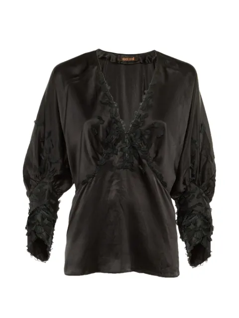 Roberto Cavalli Vintage floral appliqué-detail blouse Black 1241089