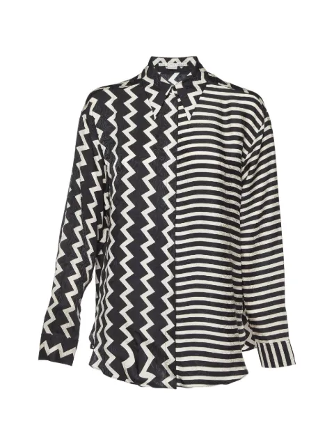 Stella McCartney Pre-Owned chevron and stripes-print long-sleeve silk shirt Black 1026560