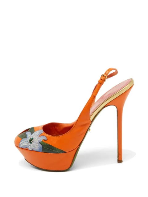 Sergio Rossi Vintage floral-print leather heeled sandals Orange 1104561
