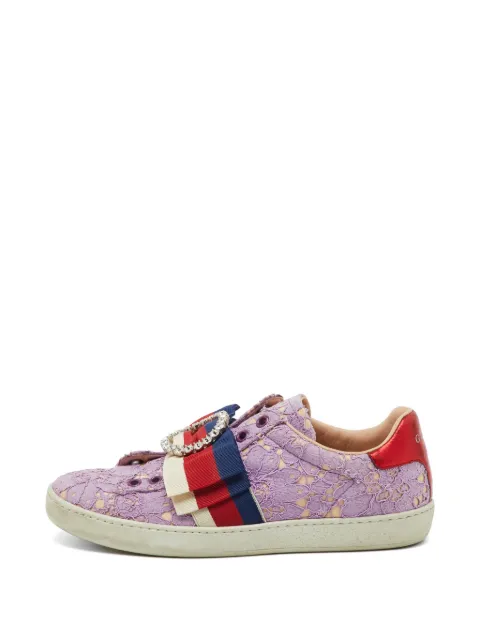 Gucci Pre-Owned Ace crystal-embellished lace sneakers Purple 1207785