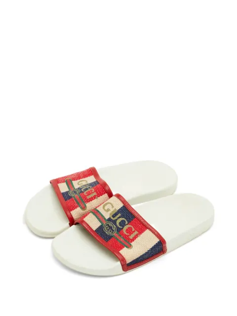 Gucci Pre-Owned Gucci Size 39 Red Canvas and Leather Logo Pool Slide Sandals Red 1296061