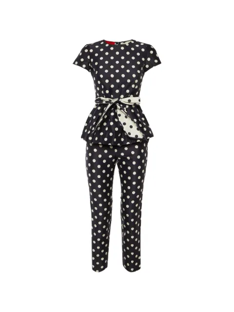 Carolina Herrera Vintage polka dot peplum jumpsuits Blue 1267059