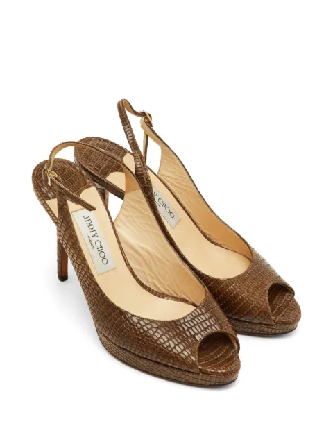 Jimmy Choo Pre-Owned python-embossed peep-toe sandals Brown 1293069
