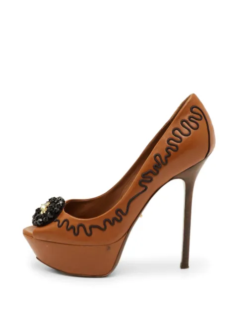 Sergio Rossi embellished peep-toe pumps Brown 1251305