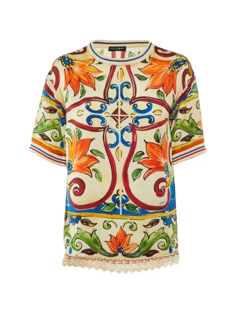 Dolce & Gabbana Pre-Owned Majolica-print T-shirt Neutrals 1135373