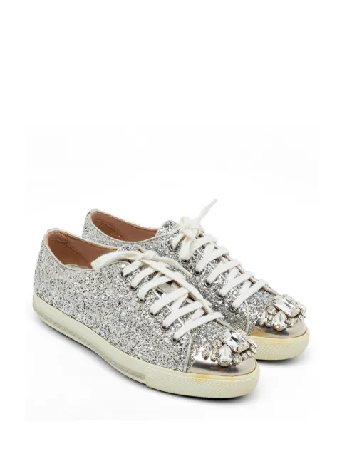 Miu Miu Pre-Owned crystal-embellished sneakers Silver 1149639
