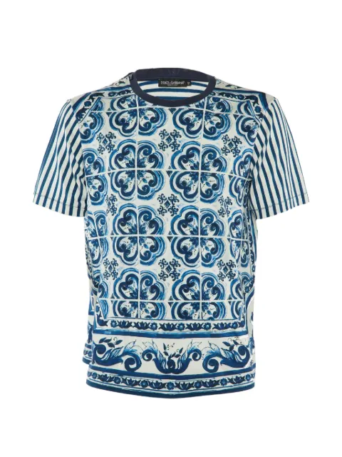 Dolce & Gabbana Pre-Owned Majolica-print cotton crew-neck T-shirt White 1199437