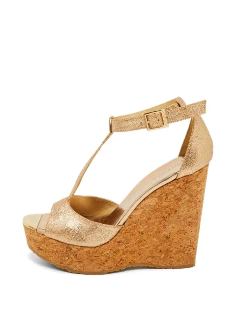 Jimmy Choo Pre-Owned T-strap wedge sandals Gold 1253616