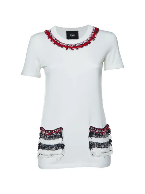 Dolce & Gabbana Pre-Owned tweed-trimmed T-shirt White 1060065