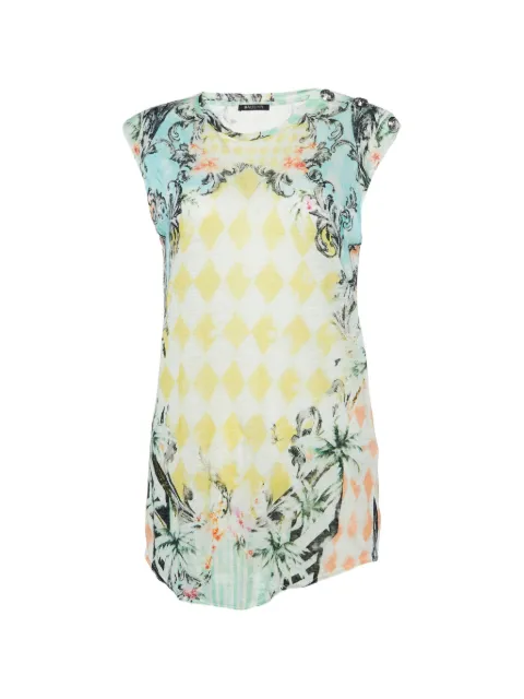 Balmain Pre-Owned floral-print button-details linen tank top Yellow 1002003