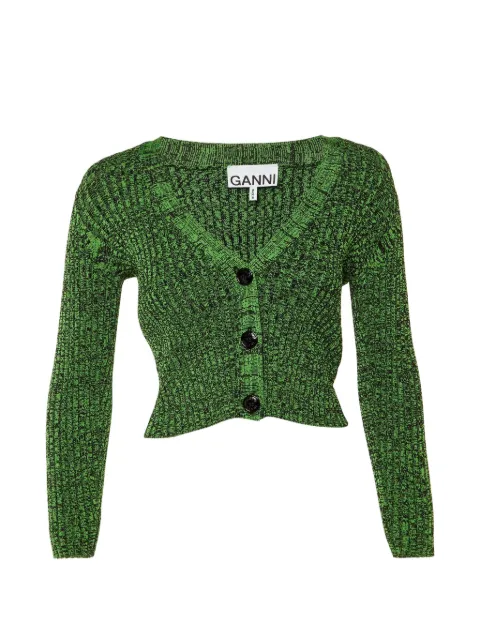GANNI ribbed-knit buttoned cardigan Green 1248871